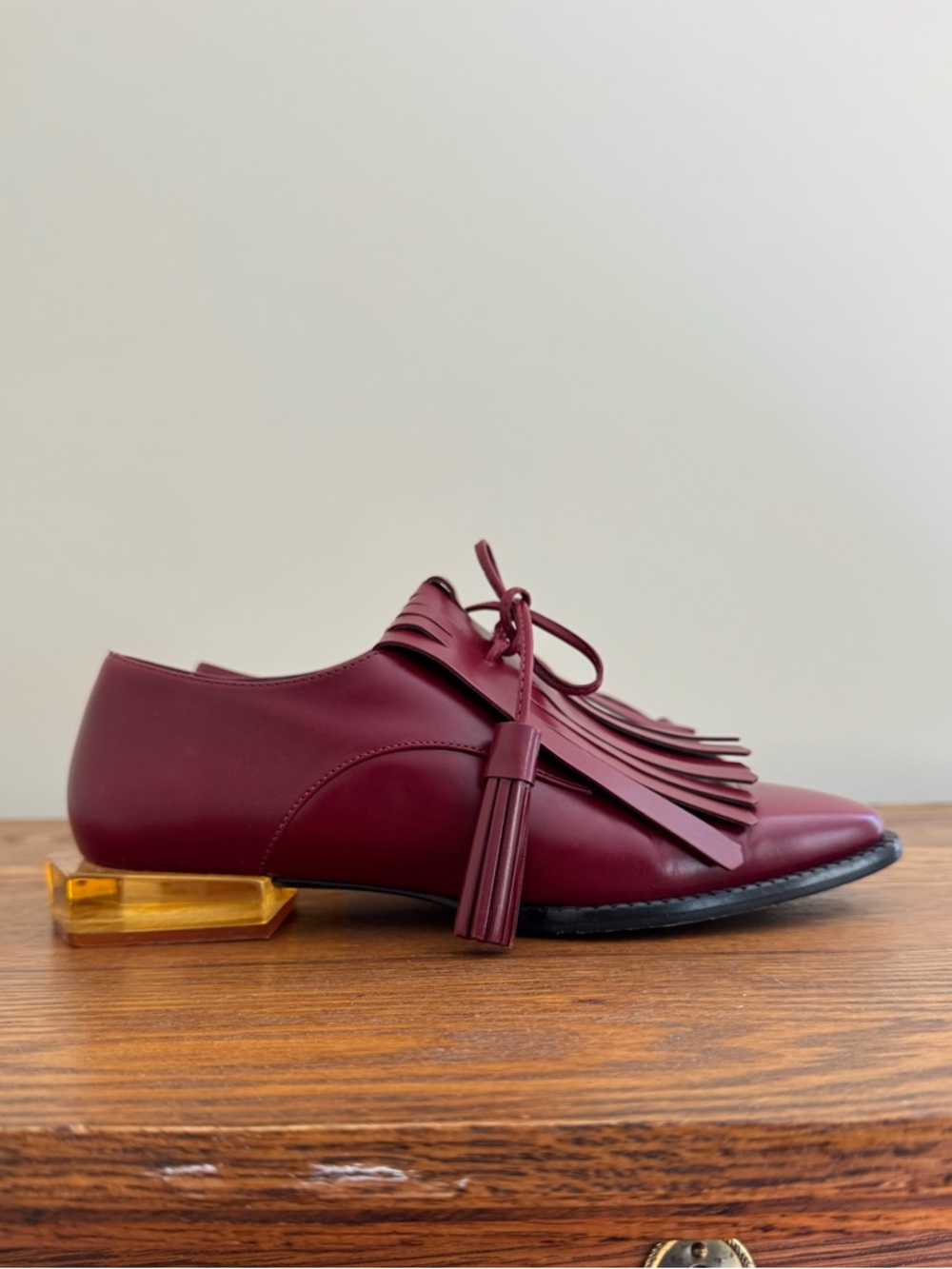 Paloma Barcelo Burgundy Fringe Tassel Loafers